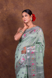 Mint Green Pure Chanderi Handloom Banarasi Saree - The Handlooms