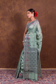 Mint Green Pure Chanderi Handloom Banarasi Saree - The Handlooms