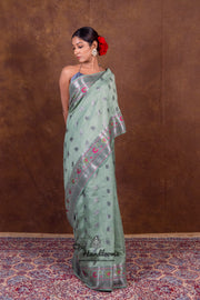 Mint Green Pure Chanderi Handloom Banarasi Saree - The Handlooms