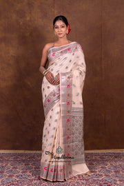 Off-white Pure Chanderi Handloom Banarasi Saree - The Handlooms