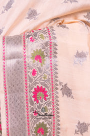 Off-white Pure Chanderi Handloom Banarasi Saree - The Handlooms