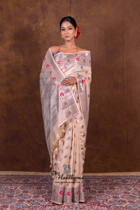 Off-white Pure Chanderi Handloom Banarasi Saree