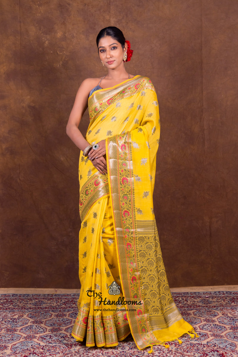 Yellow Pure Chanderi Handloom Banarasi Saree - The Handlooms