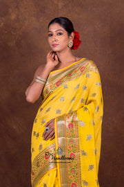 Yellow Pure Chanderi Handloom Banarasi Saree - The Handlooms