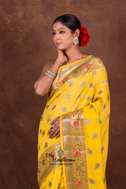 Yellow Pure Chanderi Handloom Banarasi Saree - The Handlooms