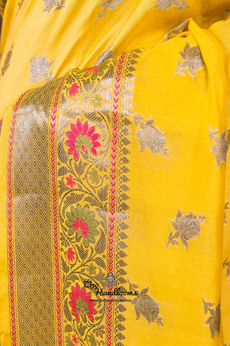 Yellow Pure Chanderi Handloom Banarasi Saree