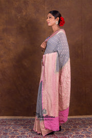 Grey Pure Khaddi Georgette Handloom Banarasi Saree - The Handlooms