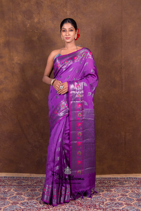 Purple Pure Chanderi Handloom Banarasi Saree