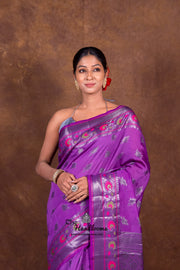 Purple Pure Chanderi Handloom Banarasi Saree - The Handlooms