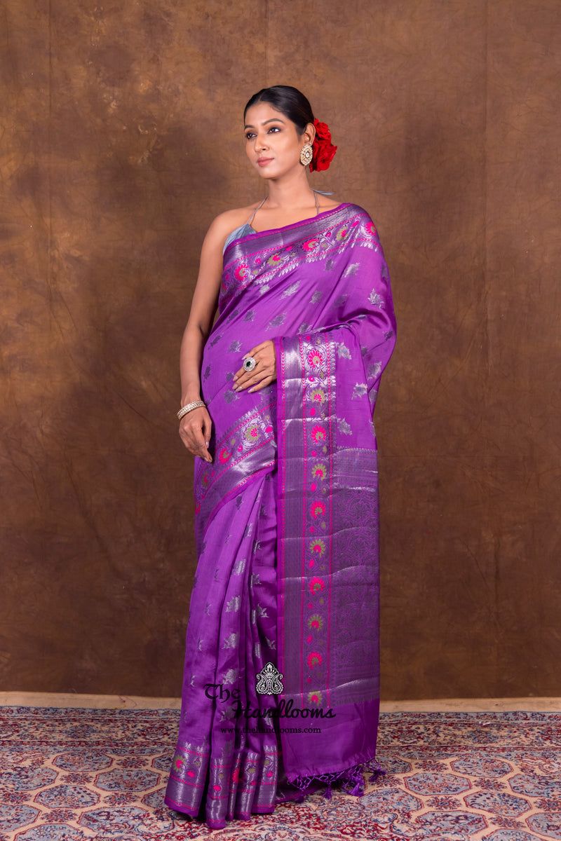 Purple Pure Chanderi Handloom Banarasi Saree - The Handlooms