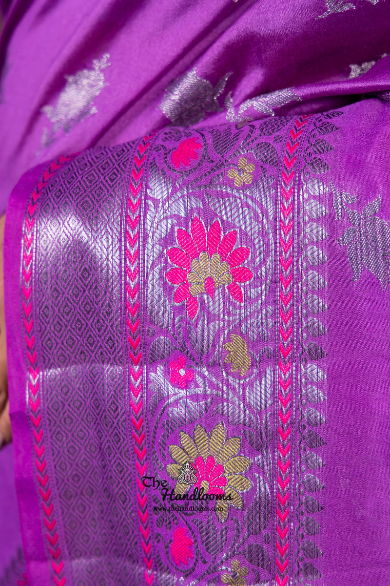 Purple Pure Chanderi Handloom Banarasi Saree - The Handlooms