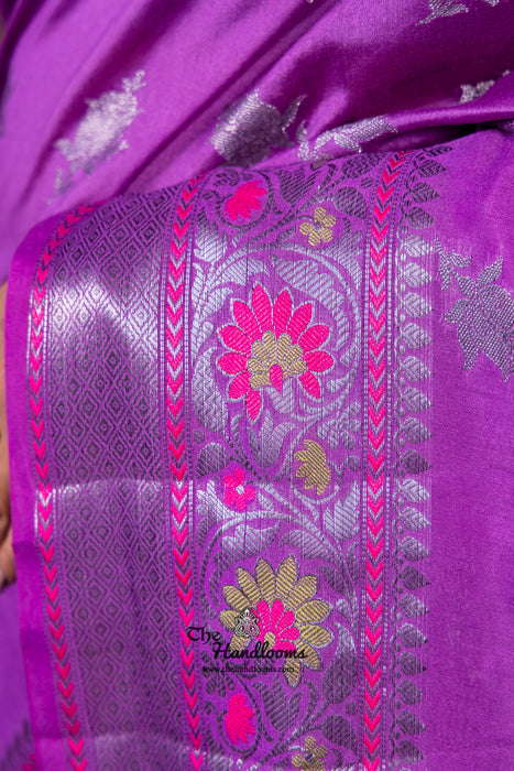 Purple Pure Chanderi Handloom Banarasi Saree