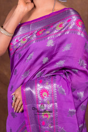Purple Pure Chanderi Handloom Banarasi Saree - The Handlooms