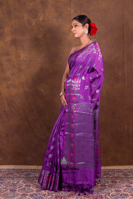 Purple Pure Chanderi Handloom Banarasi Saree