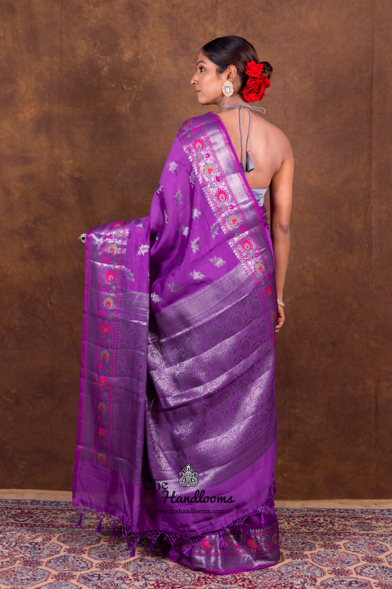 Purple Pure Chanderi Handloom Banarasi Saree - The Handlooms