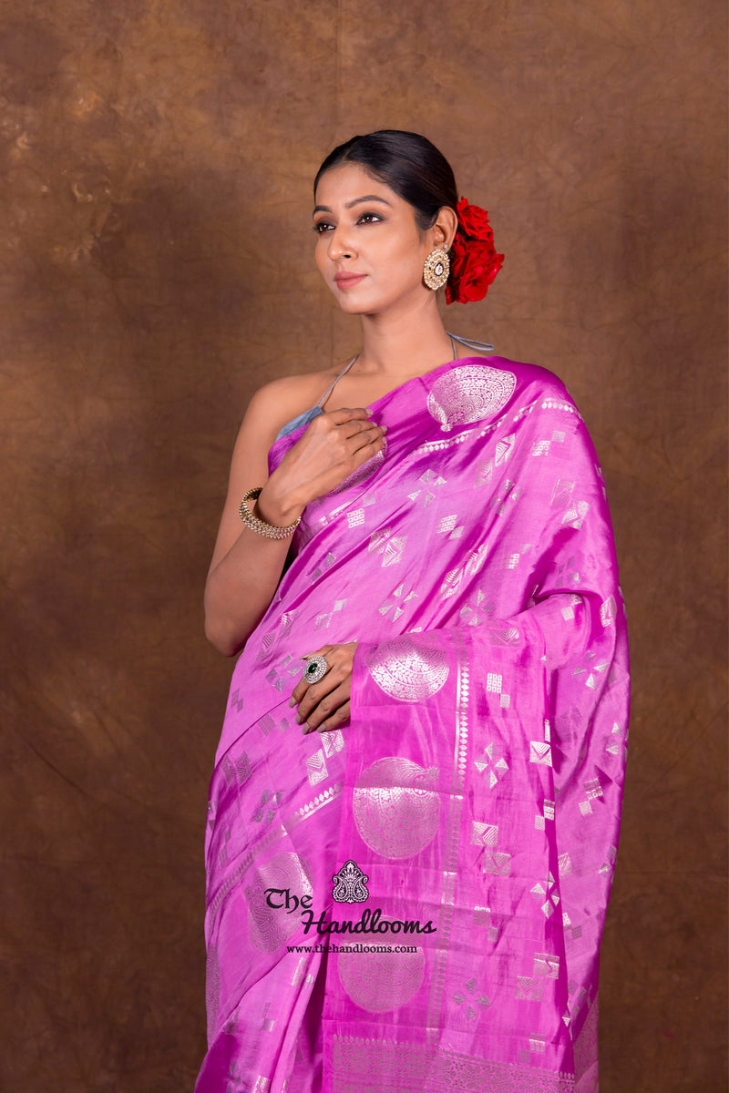 Lavender Pure Mango Silk Banarasi Handloom Saree - The Handlooms