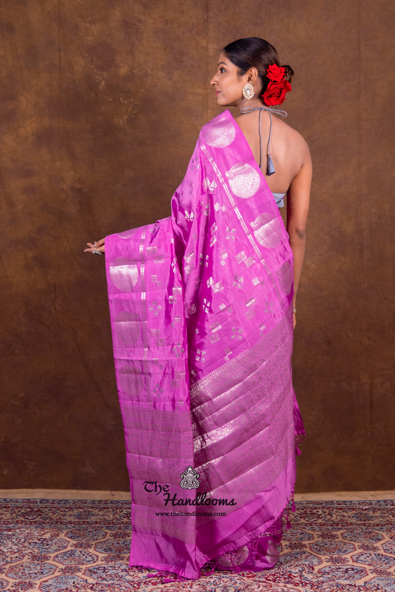 Lavender Pure Mango Silk Banarasi Handloom Saree - The Handlooms
