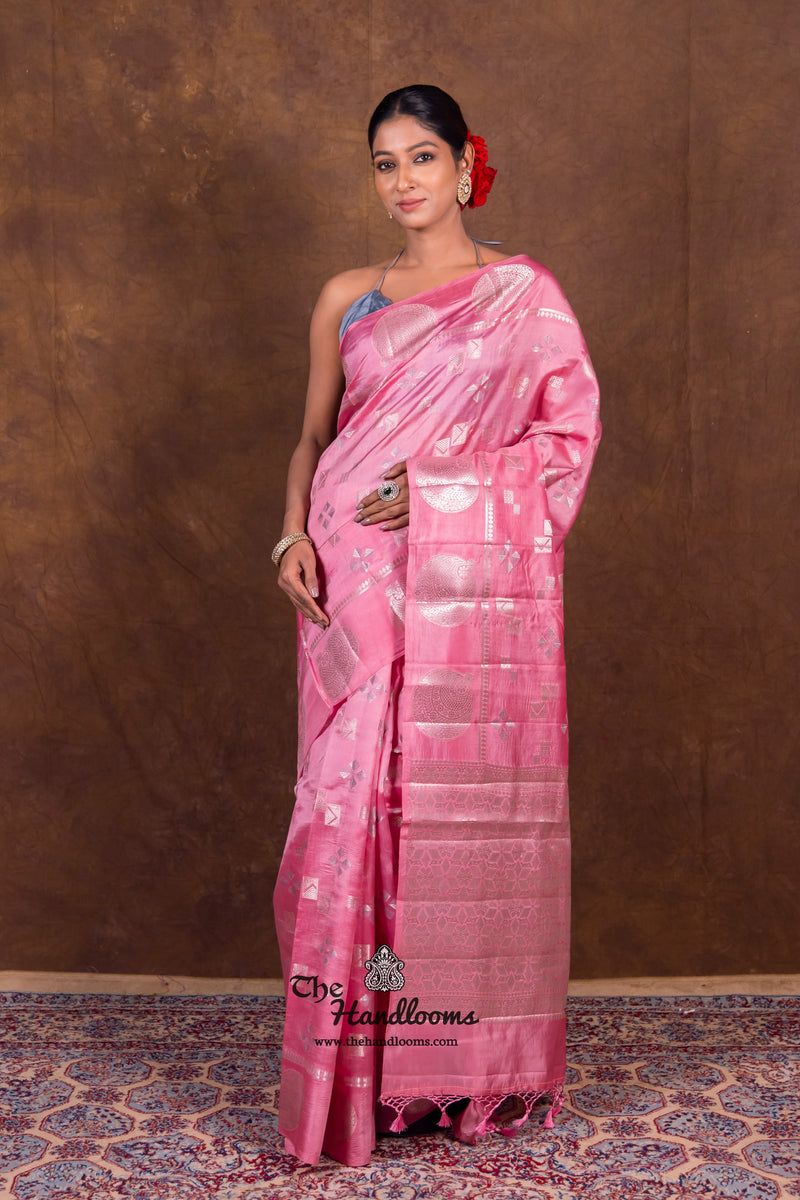 Pink Pure Mango Silk Banarasi Handloom Saree - The Handlooms