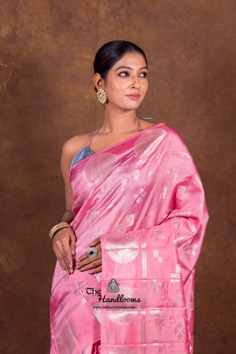 Pink Pure Mango Silk Banarasi Handloom Saree - The Handlooms