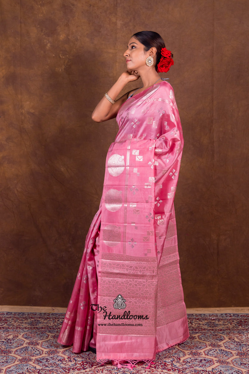Pink Pure Mango Silk Banarasi Handloom Saree - The Handlooms