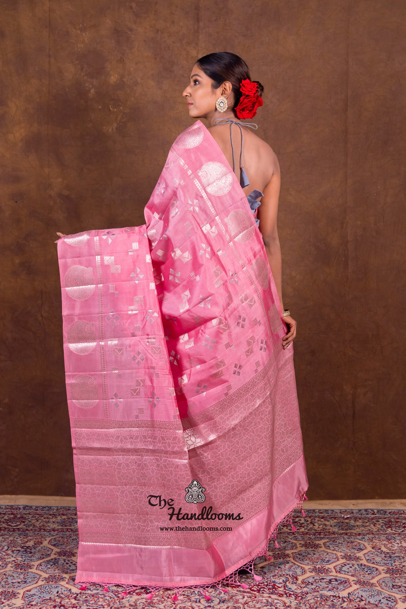 Pink Pure Mango Silk Banarasi Handloom Saree - The Handlooms