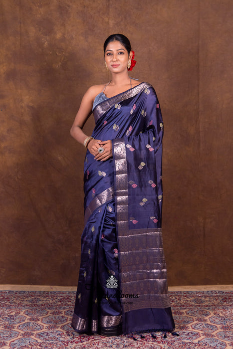 Navy Blue Pure Mango Silk Banarasi Handloom Saree