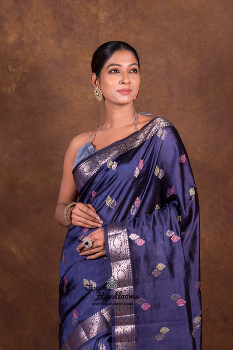 Navy Blue Pure Mango Silk Banarasi Handloom Saree