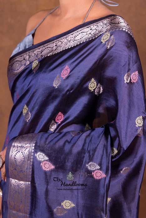 Navy Blue Pure Mango Silk Banarasi Handloom Saree