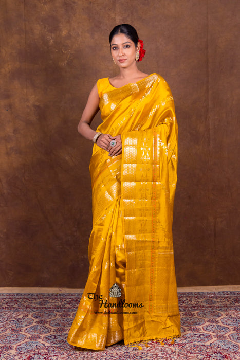 Mustard Yellow Pure Mango Silk Banarasi Handloom Saree