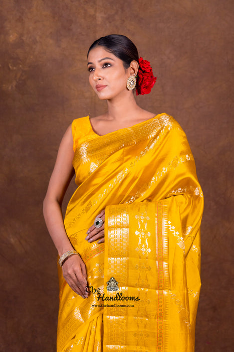 Mustard Yellow Pure Mango Silk Banarasi Handloom Saree