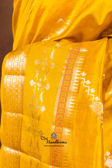 Mustard Yellow Pure Mango Silk Banarasi Handloom Saree