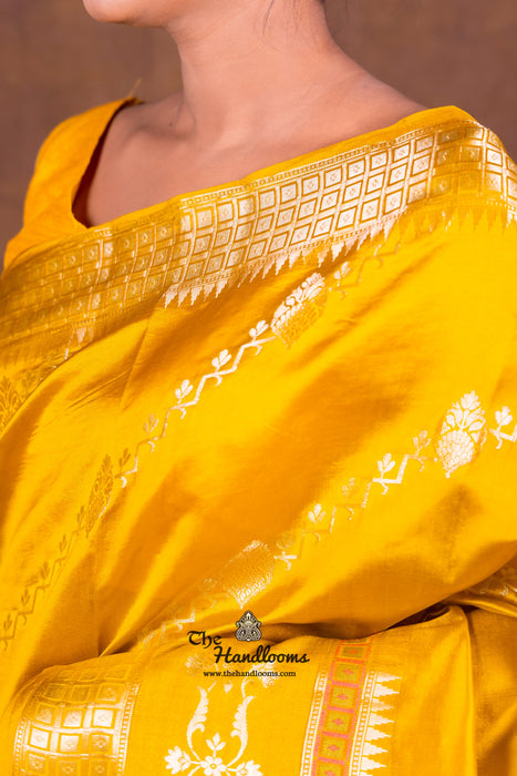 Mustard Yellow Pure Mango Silk Banarasi Handloom Saree