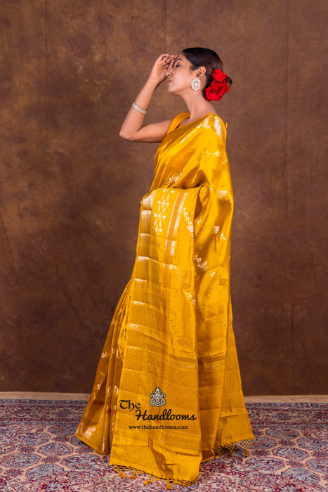 Mustard Yellow Pure Mango Silk Banarasi Handloom Saree