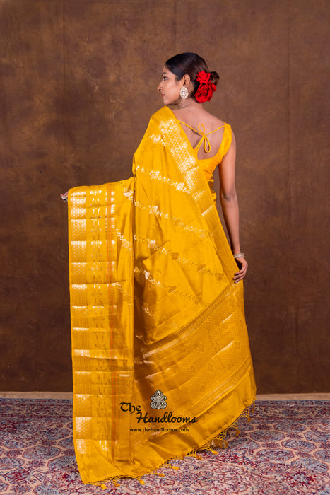 Mustard Yellow Pure Mango Silk Banarasi Handloom Saree