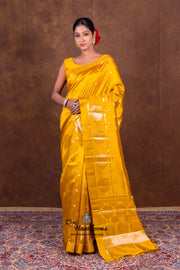 Mustard Yellow Pure Mango Silk Banarasi Handloom Saree - The Handlooms