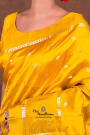 Mustard Yellow Pure Mango Silk Banarasi Handloom Saree - The Handlooms