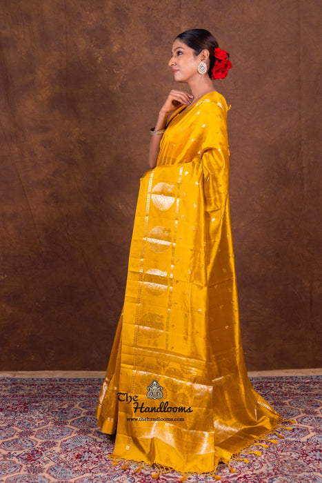 Mustard Yellow Pure Mango Silk Banarasi Handloom Saree