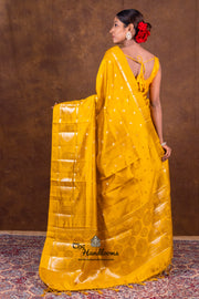 Mustard Yellow Pure Mango Silk Banarasi Handloom Saree - The Handlooms