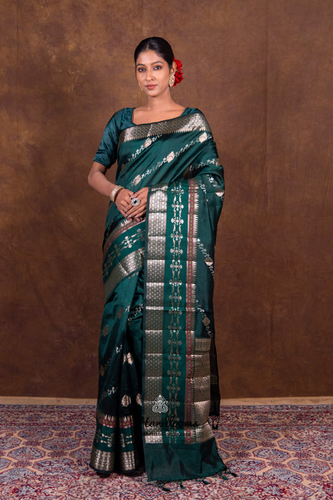 Dark Green Pure Mango Silk Banarasi Handloom Saree