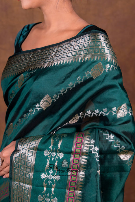 Dark Green Pure Mango Silk Banarasi Handloom Saree