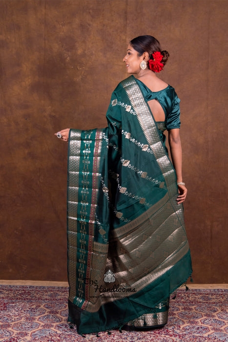 Dark Green Pure Mango Silk Banarasi Handloom Saree