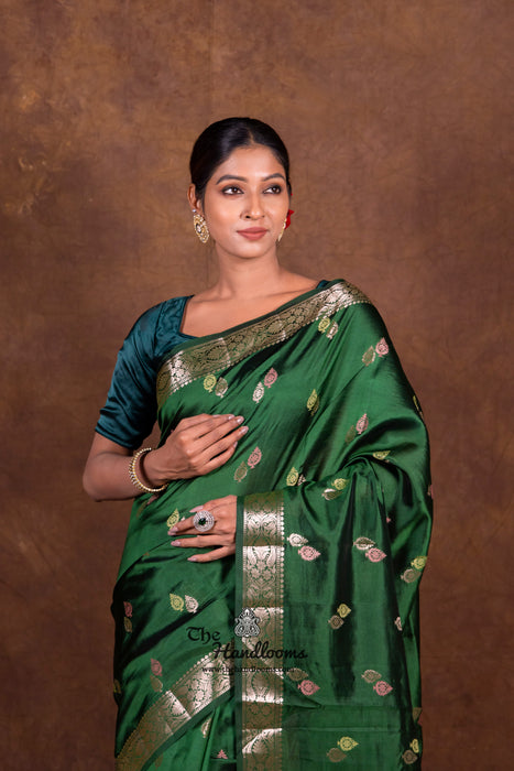 Bottle Green Pure Mango Silk Banarasi Handloom Saree