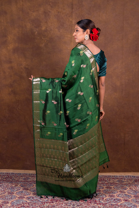 Bottle Green Pure Mango Silk Banarasi Handloom Saree