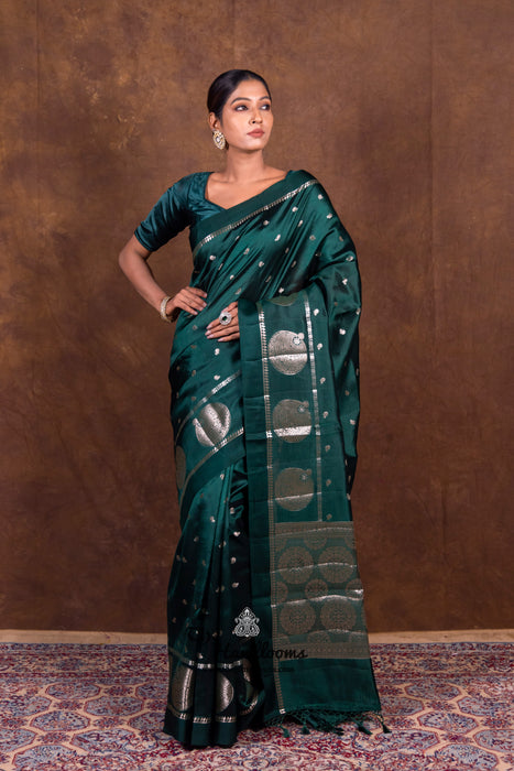 Dark Green Pure Mango Silk Banarasi Handloom Saree