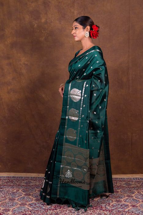 Dark Green Pure Mango Silk Banarasi Handloom Saree