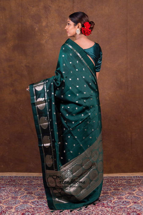 Dark Green Pure Mango Silk Banarasi Handloom Saree