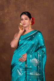 German Blue Pure Mango Silk Banarasi Handloom Saree - The Handlooms
