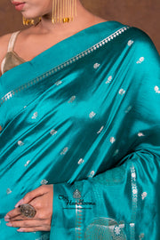 German Blue Pure Mango Silk Banarasi Handloom Saree - The Handlooms