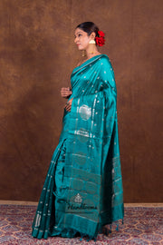 German Blue Pure Mango Silk Banarasi Handloom Saree - The Handlooms