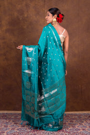 German Blue Pure Mango Silk Banarasi Handloom Saree - The Handlooms